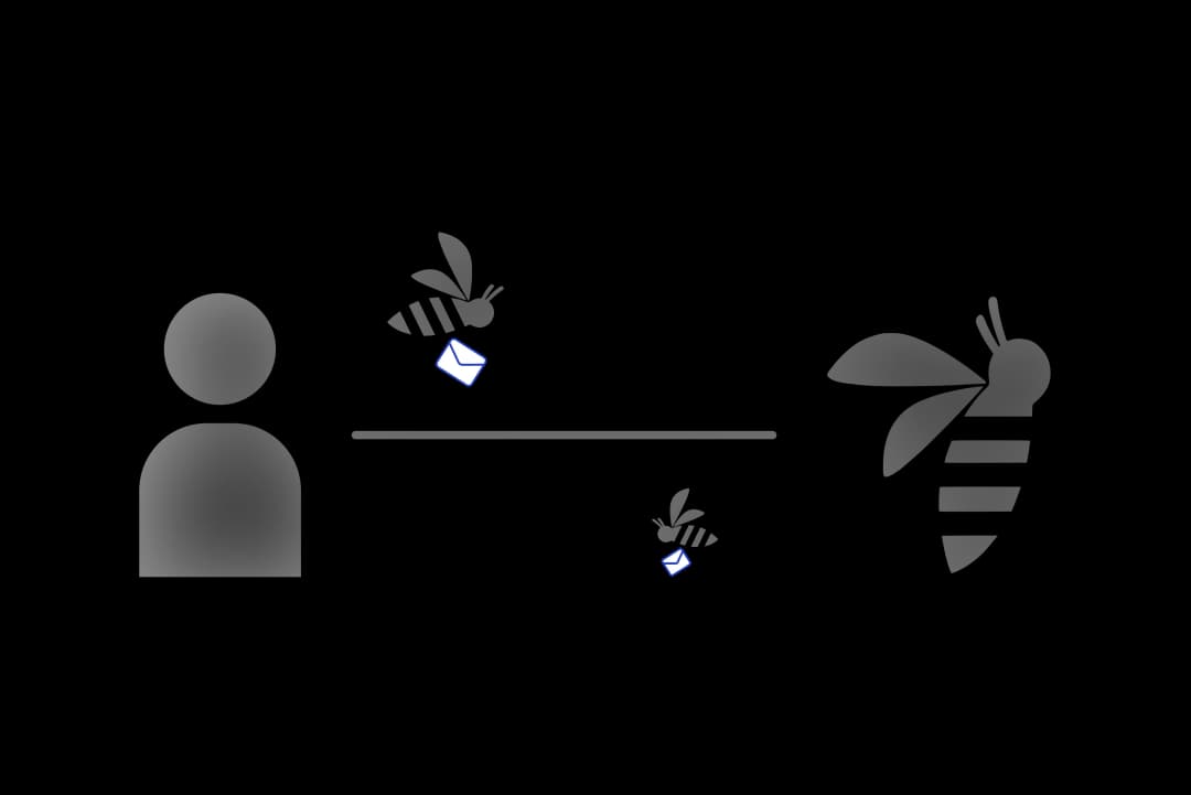 Illustration de deux abeilles qui transporte des lettres d'un côté et de l'autre