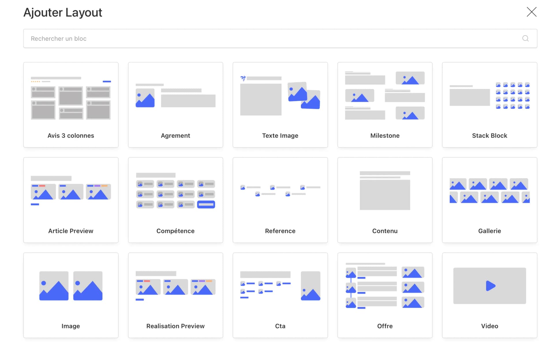 Démonstration des différents blocs personnalisables sur Payload CMS – interface d’administration